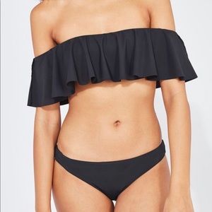 Black ruffle off the shoulder bikini top